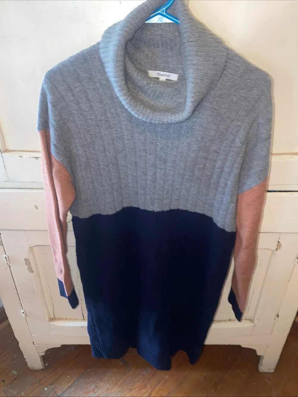 Madewell Colorblock Turtleneck Sweater Dress - Gray, Navy & Pink